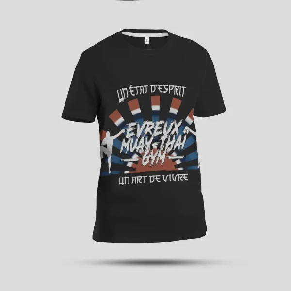 T-Shirt noir Évreux Muay Thaï Gym de couleur noir et 100% coton